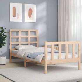 Single bed frame with solid wood headboard by , Beds and slatted bases - Ref: Foro24-3192061, Price: 84,98 €, Discount: %