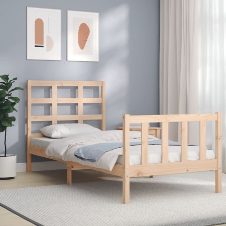 Single bed frame with solid wood headboard by , Beds and slatted bases - Ref: Foro24-3192061, Price: 88,63 €, Discount: %