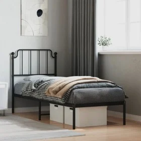 Bed frame with black metal headboard 80x200 cm by , Beds and slatted bases - Ref: Foro24-373878, Price: 67,88 €, Discount: %