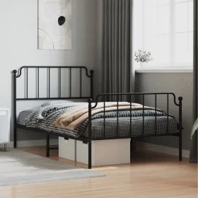 Bed frame with headboard and black metal footboard 107x203cm by , Beds and slatted bases - Ref: Foro24-373901, Price: 80,42 €...