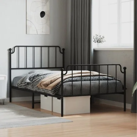 Bed frame with headboard and black metal footboard 107x203cm by , Beds and slatted bases - Ref: Foro24-373901, Price: 80,42 €...