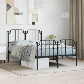 Bed frame with headboard and black metal footboard 120x200cm by , Beds and slatted bases - Ref: Foro24-373903, Price: 89,84 €...
