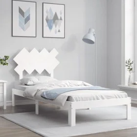 White solid wood bed frame with headboard by , Beds and slatted bases - Ref: Foro24-3193692, Price: 102,23 €, Discount: %