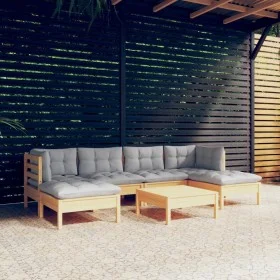7-piece garden furniture set with gray pine wood cushions by , Garden sets - Ref: Foro24-3097084, Price: 479,57 €, Discount: %