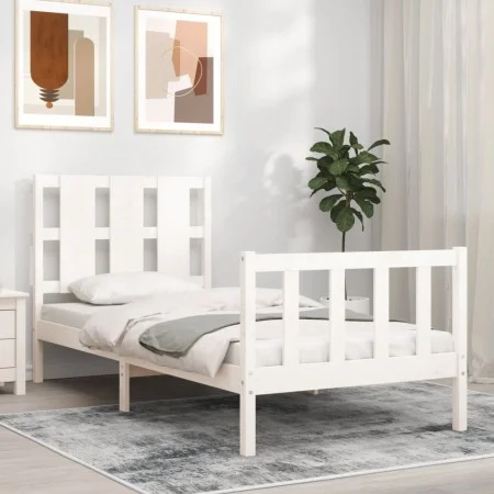 Single bed frame with white solid wood headboard by , Beds and slatted bases - Ref: Foro24-3192192, Price: 108,25 €, Discount: %