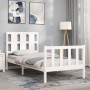 Single bed frame with white solid wood headboard by , Beds and slatted bases - Ref: Foro24-3192192, Price: 106,52 €, Discount: %