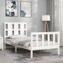Single bed frame with white solid wood headboard by , Beds and slatted bases - Ref: Foro24-3192192, Price: 108,25 €, Discount: %