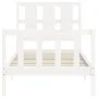 Single bed frame with white solid wood headboard by , Beds and slatted bases - Ref: Foro24-3192192, Price: 108,25 €, Discount: %