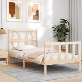 Bed frame with solid wood headboard 100x200 cm by , Beds and slatted bases - Ref: Foro24-3192481, Price: 109,76 €, Discount: %