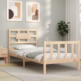 Estructura de cama con cabecero madera maciza 100x