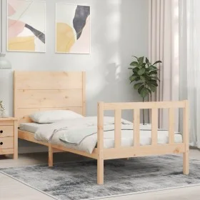 Single bed frame with solid wood headboard by , Beds and slatted bases - Ref: Foro24-3192711, Price: 108,14 €, Discount: %