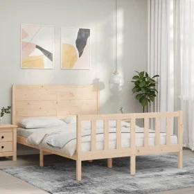 Double bed frame with solid wood headboard by , Beds and slatted bases - Ref: Foro24-3192726, Price: 178,63 €, Discount: %