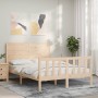 Double bed frame with solid wood headboard by , Beds and slatted bases - Ref: Foro24-3192726, Price: 172,59 €, Discount: %