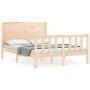 Double bed frame with solid wood headboard by , Beds and slatted bases - Ref: Foro24-3192726, Price: 178,63 €, Discount: %