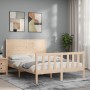 Double bed frame with solid wood headboard by , Beds and slatted bases - Ref: Foro24-3192726, Price: 172,59 €, Discount: %