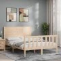 Double bed frame with solid wood headboard by , Beds and slatted bases - Ref: Foro24-3192726, Price: 178,63 €, Discount: %