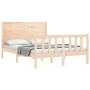 Double bed frame with solid wood headboard by , Beds and slatted bases - Ref: Foro24-3192726, Price: 178,63 €, Discount: %
