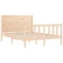 Double bed frame with solid wood headboard by , Beds and slatted bases - Ref: Foro24-3192726, Price: 178,63 €, Discount: %
