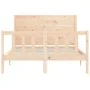 Double bed frame with solid wood headboard by , Beds and slatted bases - Ref: Foro24-3192726, Price: 178,63 €, Discount: %