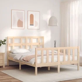 Double bed frame with solid wood headboard by , Beds and slatted bases - Ref: Foro24-3192986, Price: 160,40 €, Discount: %