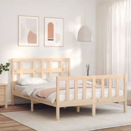 Double bed frame with solid wood headboard by , Beds and slatted bases - Ref: Foro24-3192986, Price: 160,40 €, Discount: %