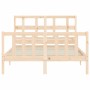 Double bed frame with solid wood headboard by , Beds and slatted bases - Ref: Foro24-3192986, Price: 152,19 €, Discount: %