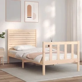 Bed frame with solid wood headboard 100x200 cm by , Beds and slatted bases - Ref: Foro24-3193196, Price: 133,44 €, Discount: %