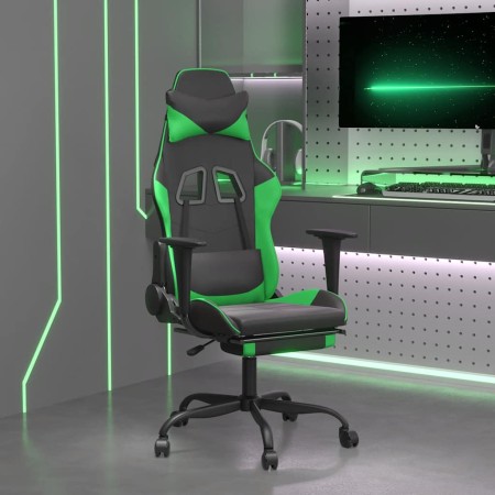 Silla gaming de masaje y reposapiés cuero sintético negro verde en Sillas gaming | Comprar online en Foro24