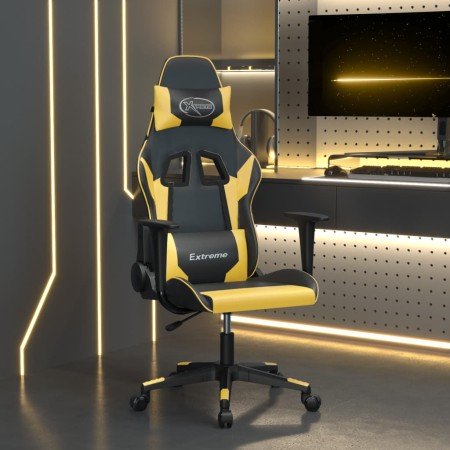 Silla gaming de masaje cuero sintético negro y dorado en Sillas gaming | Comprar online en Foro24