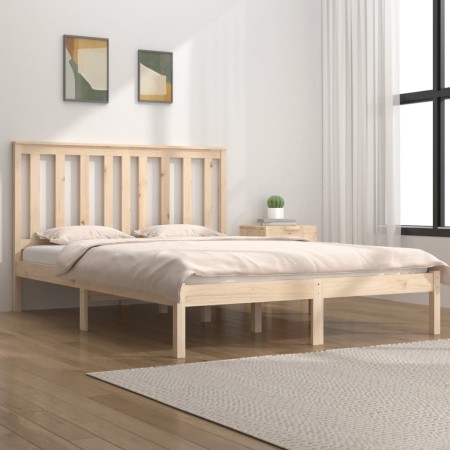 Solid pine wood bed frame 150x200 cm by , Beds and slatted bases - Ref: Foro24-3103848, Price: 135,99 €, Discount: %