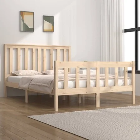 Solid pine wood bed frame 135x190 cm by , Beds and slatted bases - Ref: Foro24-3103883, Price: 145,77 €, Discount: %
