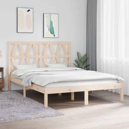 Solid pine wood bed frame 135x190 cm by , Beds and slatted bases - Ref: Foro24-3103973, Price: 133,61 €, Discount: %
