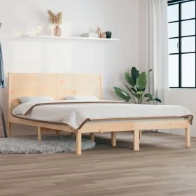 Solid wood double bed frame 135x190 cm by , Beds and slatted bases - Ref: Foro24-3104128, Price: 163,19 €, Discount: %