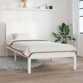 White single solid wood bed frame 75x190 cm by , Beds and slatted bases - Ref: Foro24-3104114, Price: 118,50 €, Discount: %