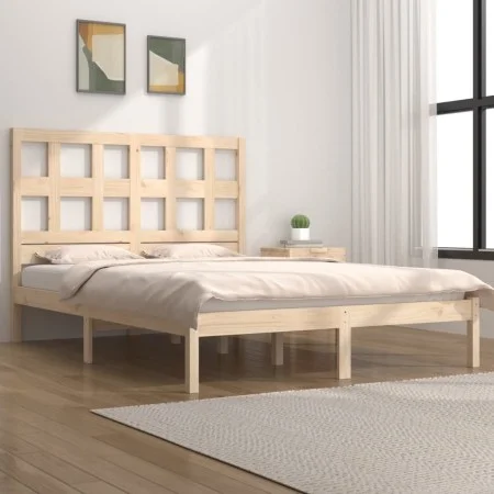 Estructura de cama madera maciza de pino 135x190 cm de , Camas y somieres - Ref: Foro24-3104453, Precio: 144,74 €, Descuento: %