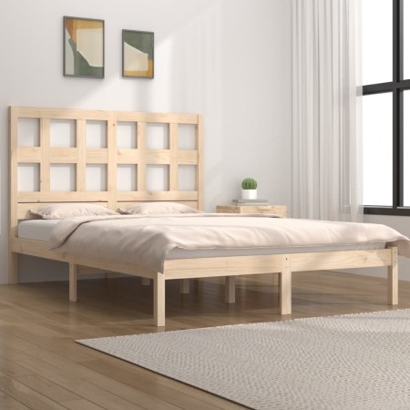 Solid pine wood bed frame 135x190 cm by , Beds and slatted bases - Ref: Foro24-3104453, Price: 152,46 €, Discount: %