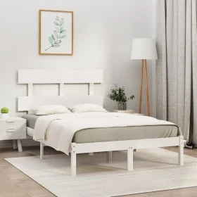 Small double bed frame white solid wood 120x190cm by , Beds and slatted bases - Ref: Foro24-3104644, Price: 113,36 €, Discoun...