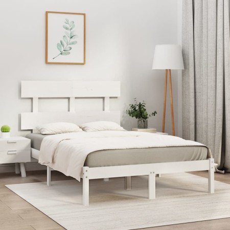 Small double bed frame white solid wood 120x190cm by , Beds and slatted bases - Ref: Foro24-3104644, Price: 114,96 €, Discoun...