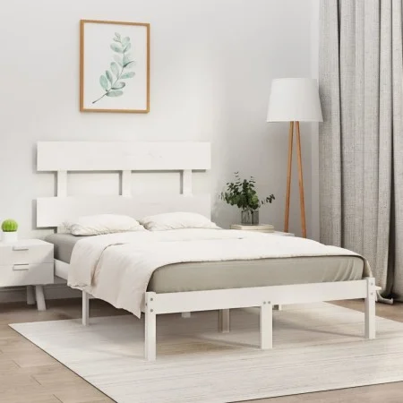 Small double bed frame white solid wood 120x190cm by , Beds and slatted bases - Ref: Foro24-3104644, Price: 113,36 €, Discoun...