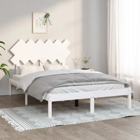 Small double bed frame solid wood white 120x190 cm by , Beds and slatted bases - Ref: Foro24-3104839, Price: 117,21 €, Discou...