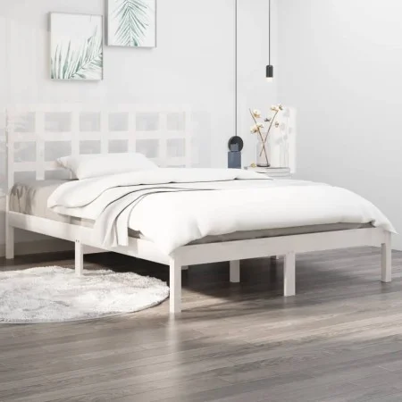 Small double bed frame white solid wood 120x190cm by , Beds and slatted bases - Ref: Foro24-3105441, Price: 119,12 €, Discoun...