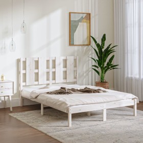 Estructura de cama doble pequeña madera maciza blanca 120x190cm