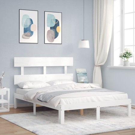 Doppelbettgestell mit weißem Massivholz-Kopfteil von , Betten und Lattenroste - Ref: Foro24-3193502, Preis: 128,76 €, Rabatt: %