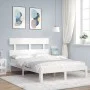 Estructura cama de matrimonio con cabecero madera maciza blanco de , Camas y somieres - Ref: Foro24-3193502, Precio: 127,12 €...
