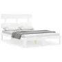 Double bed frame with white solid wood headboard by , Beds and slatted bases - Ref: Foro24-3193502, Price: 127,12 €, Discount: %
