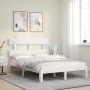 Double bed frame with white solid wood headboard by , Beds and slatted bases - Ref: Foro24-3193502, Price: 127,12 €, Discount: %