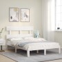 Estructura cama de matrimonio con cabecero madera maciza blanco de , Camas y somieres - Ref: Foro24-3193502, Precio: 128,77 €...