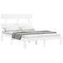 Double bed frame with white solid wood headboard by , Beds and slatted bases - Ref: Foro24-3193502, Price: 127,12 €, Discount: %