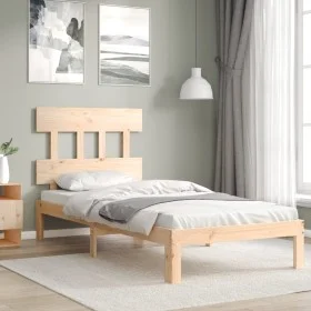 Bed frame with solid wood headboard by , Beds and slatted bases - Ref: Foro24-3193561, Price: 87,73 €, Discount: %