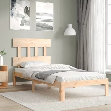 Bed frame with solid wood headboard by , Beds and slatted bases - Ref: Foro24-3193561, Price: 87,73 €, Discount: %